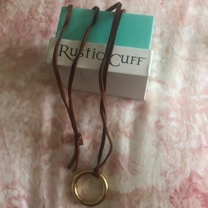 Rustic Cuff brown suede gold circle necklace. Brand new in box